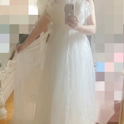 Off Shoulder Ivory Satin Long Prom Wedding Dresses with Belt, Off the Shoulder Ivory Formal Evening Dresses EP1600 main image 1