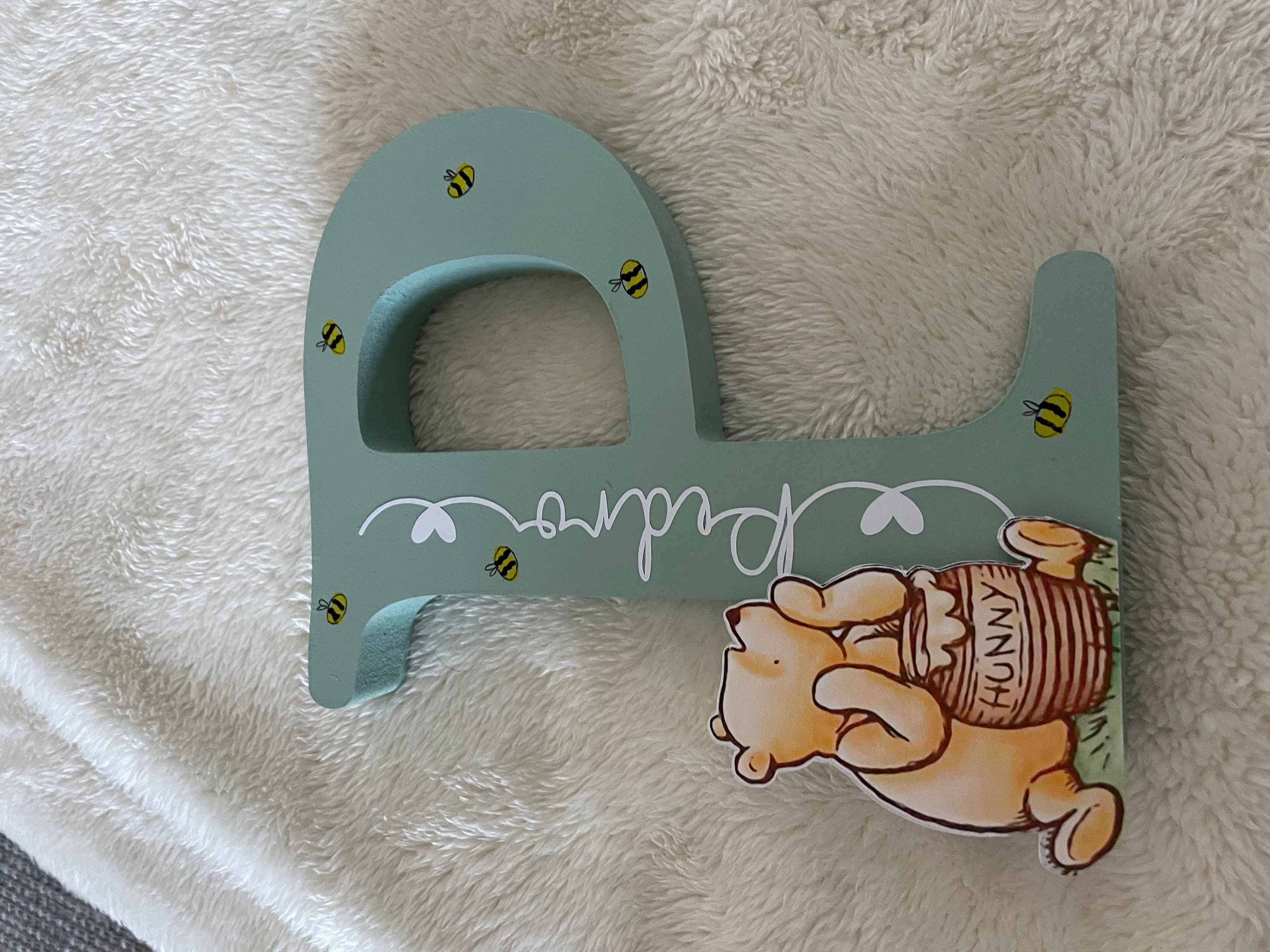 Personalized Wooden Letter, Handmade Wooden Freestanding Winnie the Pooh Letter Name, New Baby Gift Nursery Bedroom Decor Shelfie