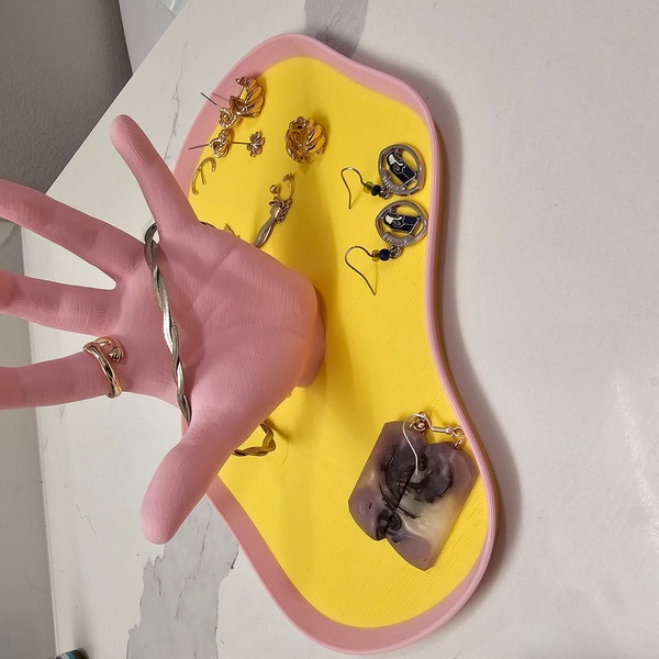 3D Printed Hand Tray – Pink & Yellow Jewelry, Trinket Organizer ...