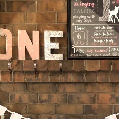 Pink & Silver Glitter Stand up one Letter Sign-first Birthday-photo ...
