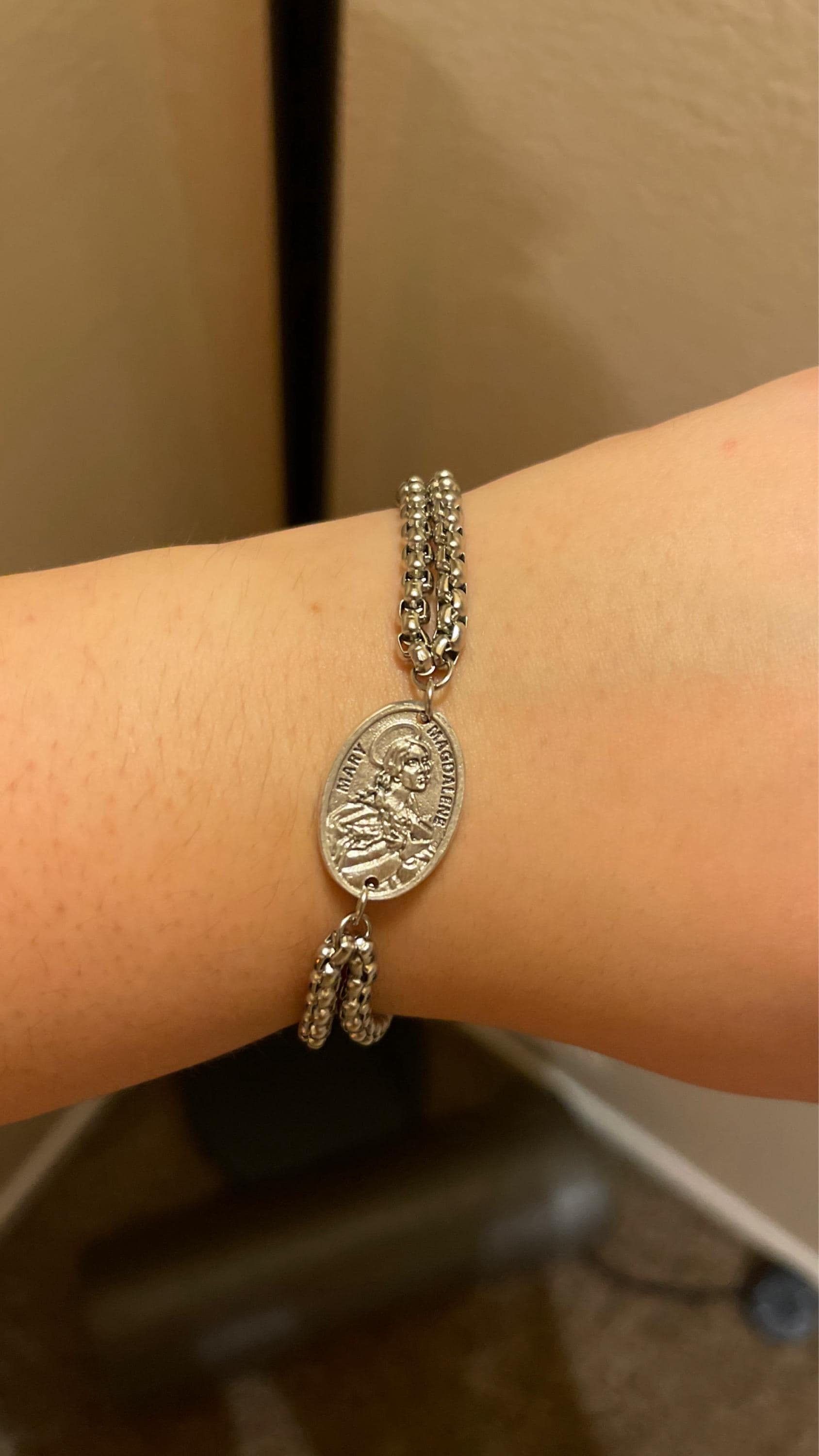 Catholic Saint Bracelet, Patron Saint Medals, Chain Bracelet Silver Men Women Boys Girls Choose SAINT & CHAIN Catholic Saint Medals Bracelet