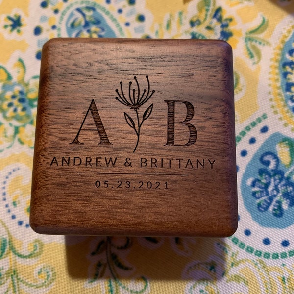 BOWIPOR Wooden Double Ring Box - Personalized Engraved Wedding & Engagement Ring Holder, Walnut With Velvet Lining - View #7
