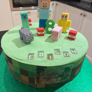 Minecraft Pixel Tiles Icing Sheet Cake Wrap 