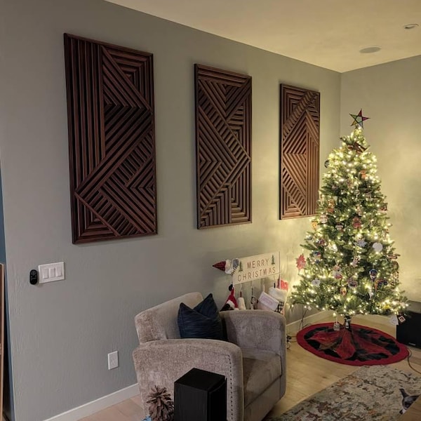 Modern Wood Wall Art Set | Large Modern Wood Wall Hangings | Geometric ...