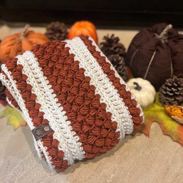 Crochet Mustard Puff Infinity Scarf Pattern, Textured Cowl (PDF Pattern ...