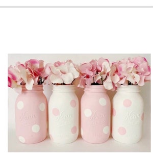 Pink Mason Jars, Pink Baby Shower Decorations, Pink Centerpieces, Baby ...