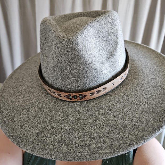 ■ENGBROX■ dahlia strap wide hat2 colors EBWH25001 Leather Hat Band, Hand Tooled, Western Boho, Felt Hat