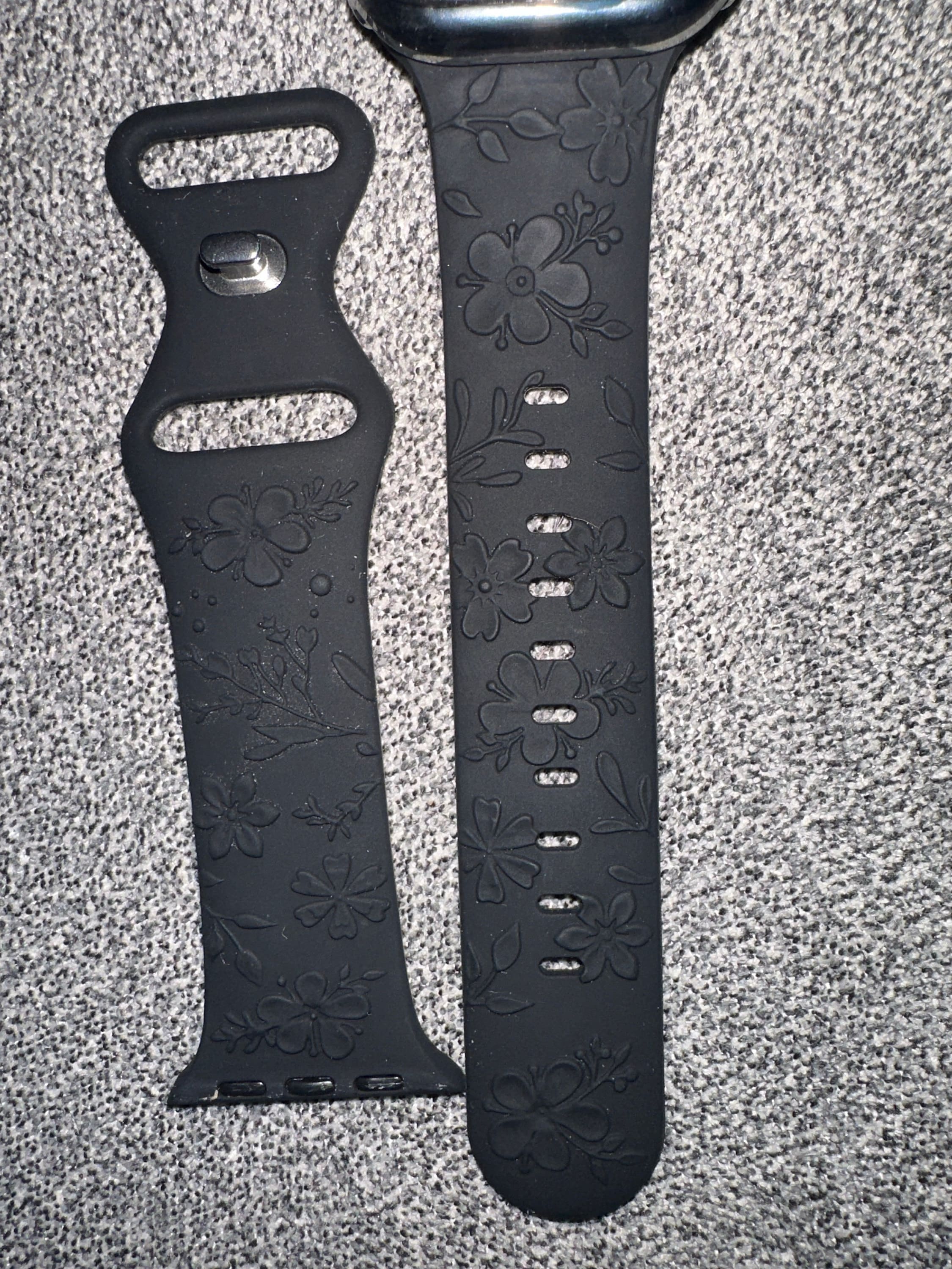Floral Engraved Bands Apple Watch Band 40mm 41mm 38mm 42mm 44mm 45mm 49mm Women,Silicone Embossed Cherry Blossoms Band iWatch Series 9 8 7-1