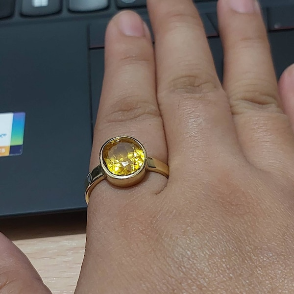 7.25 Carat Natural Certified Yellow Sapphire (Pukhraj) Ring - Panchdhatu Adjustable Rashi Ratan For Astrology