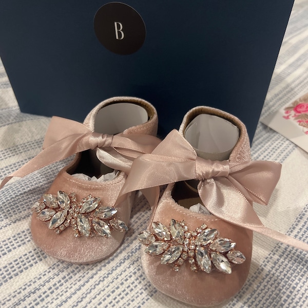 Pink Velvet Baby Shoes: Rose Gold Rhinestone Crib Shoes - Etsy