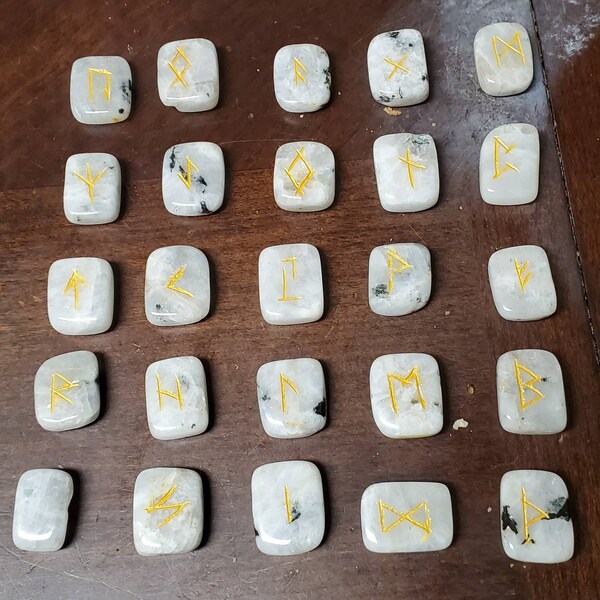 Rainbow Moonstone Rune Sets Elder Futhrak Rune Set Gemstone Runic Set ...
