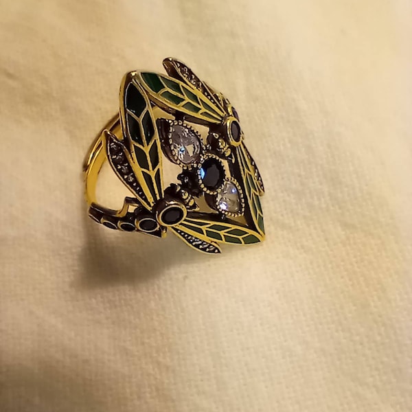 superbe-bague-art-nouveau-dor-antique-r-glable-insecte-libellule-serti