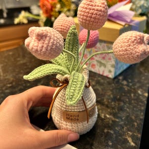 手作りかぎ針編みのチューリップの鉢植え – ミニかぎ針編みの花 – 永遠