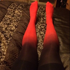 Ombre Tights Fire Red and Black. Hand Dyed Opaque Tights. - Etsy
