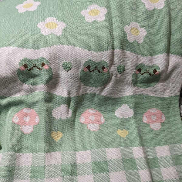 Bubz the Frog Knit Sweater pastel Green Cottage Core Sweater Cute