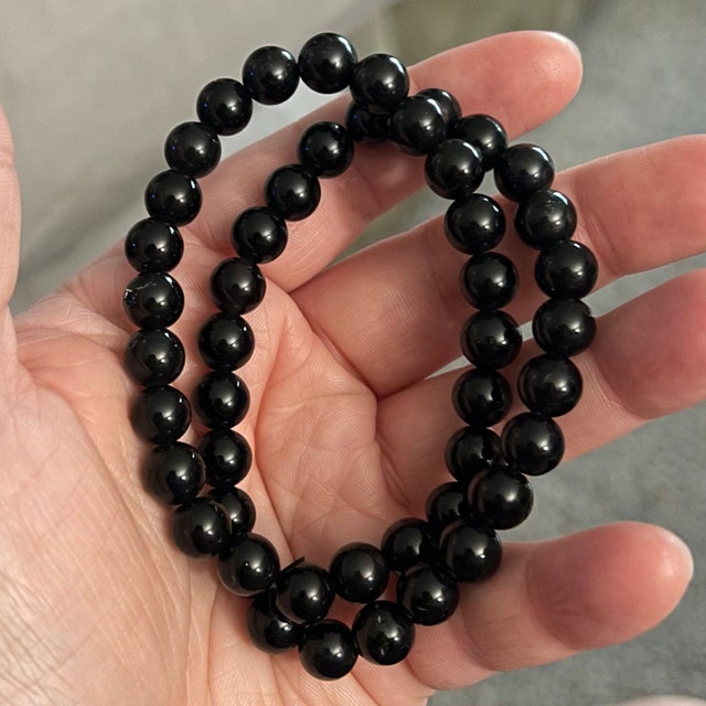 Black Obsidian Bracelet Beads Bulk, 6.7/17cm