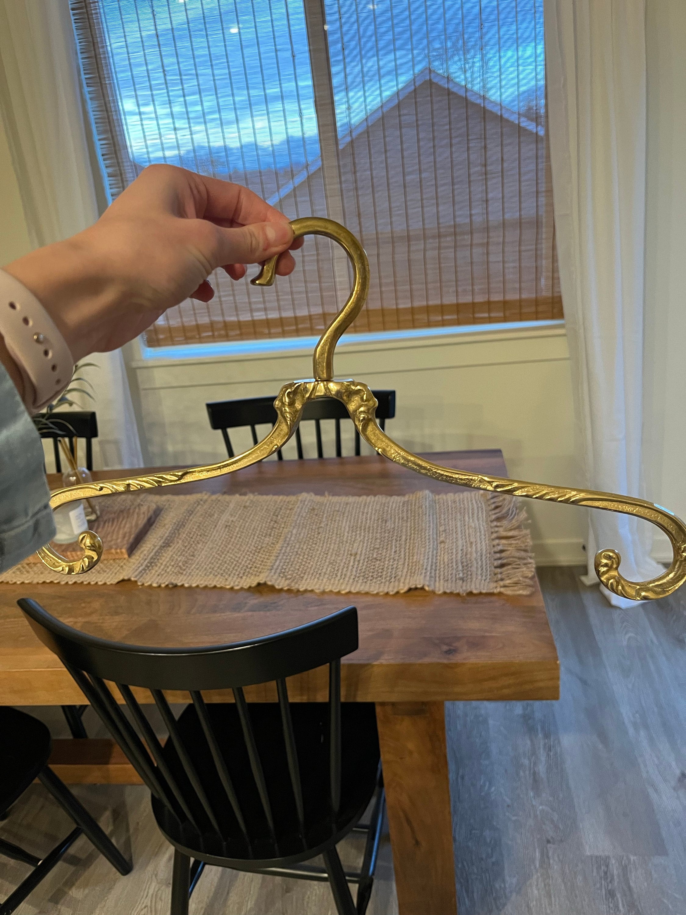 vintage brass wedding dress hanger-antique bridal hangers-old brass hangers-vintage brass coat hanger-brass clothes hangers-wardrobe