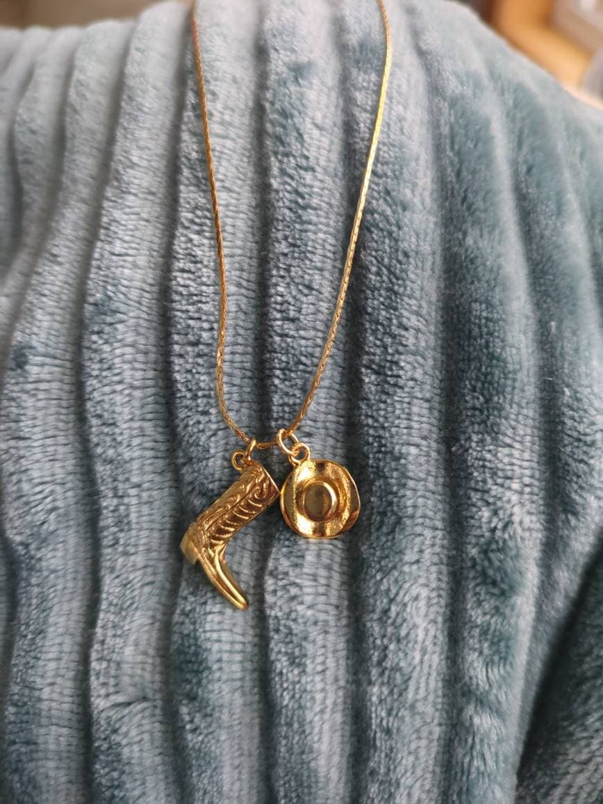 Gold Plated Cowboy Girl Necklace, Cowgirl Necklace, Western Necklace, Country Girl Necklace, Gift for her, Christmas Gift, Fun Jewelry Gift