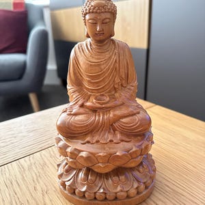 【テラコッタ素材/ブッダ】像彫刻 木製の座像ゴータマ・ブッダ、釈迦牟尼瞑想仏、仏教彫刻、家庭用小型