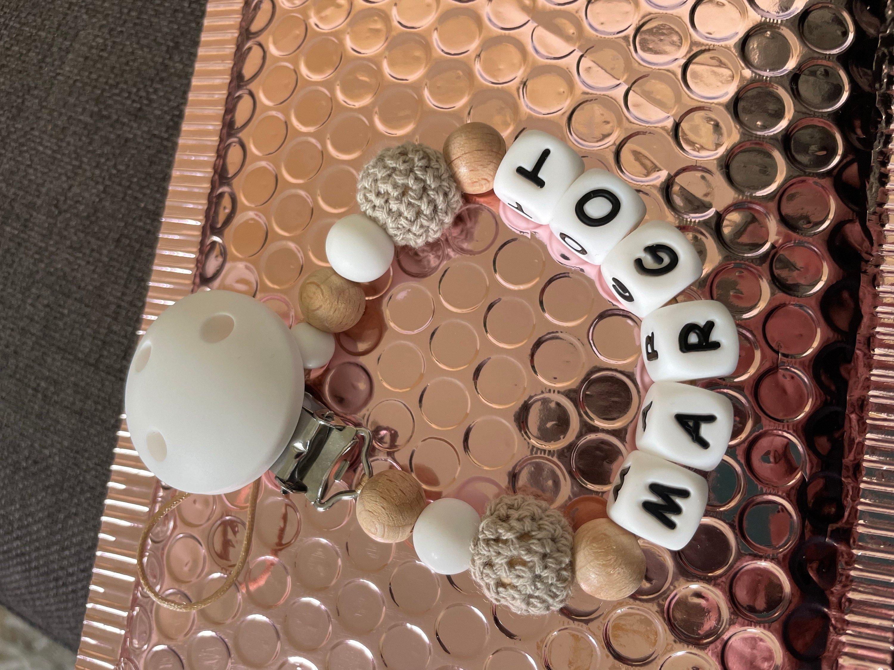 Personalised dummy clip, Silicone dummy clip, Dummy clip, Baby pacifier clip, Pacifier holder, Baby shower gift, White