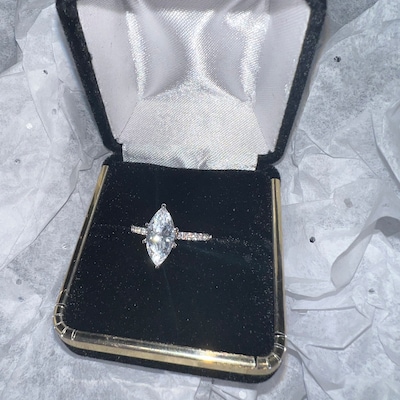 3 Carat Marquise Engagement Ring With Side Accent Stones, Wedding Ring ...