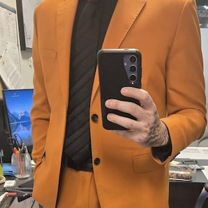 Custom Burnt Orange Wedding Suit | Personalized Men's Slim Fit Three-Piece Suit | Autumn Groom or Groomsman Attire
