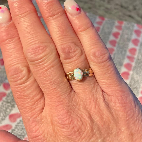 Opal Ring • Dainty White Opal Statement Ring • Opal Beaded Ring ...