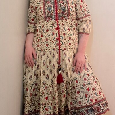 Pastel Pink and White Block Printed Dress