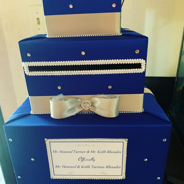 Wedding card box,white,Wedding decoration,two tiers,custom,silver,holds 80  cards
