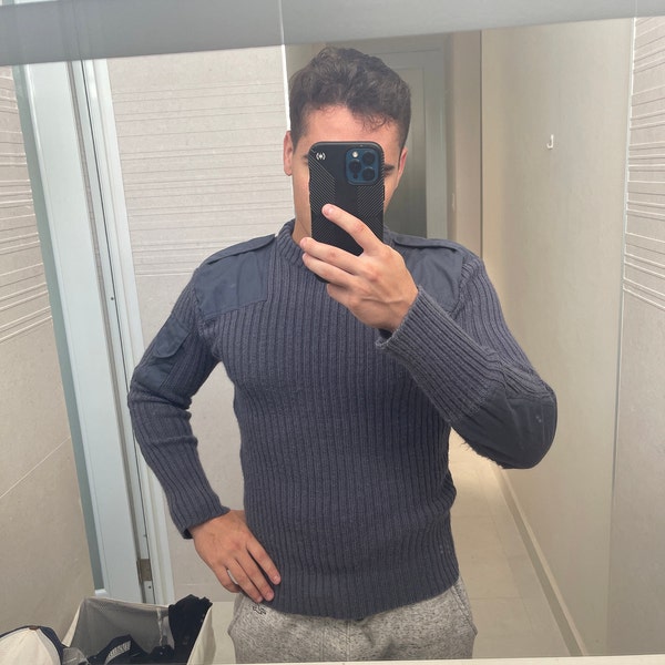 Original British Army Navy Blue sweater Commando Jumper pullover Round neck Wool