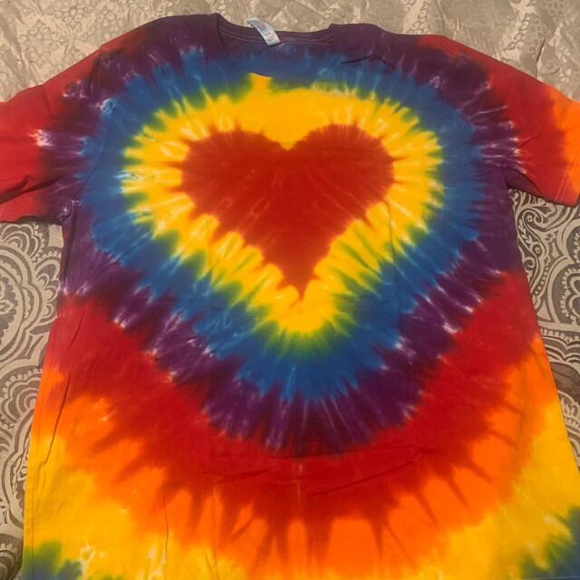 Tie Dye T Shirt, Red Heart, Rainbow Colors, Short or Long