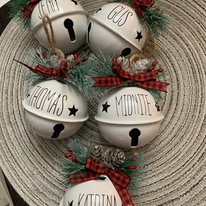 Personalized Christmas Rustic Bell Ornament, Large Metal White Bell - Etsy