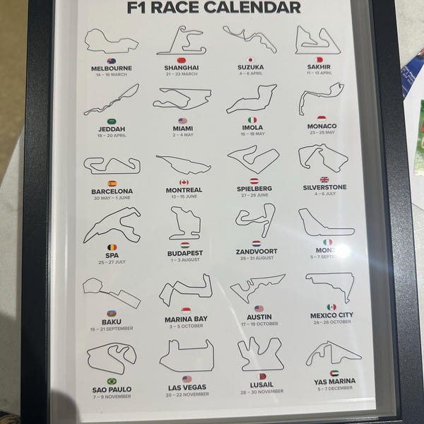 F1 2025 Wall Calendar Print Formula One Grand Prix Poster Birthday ...