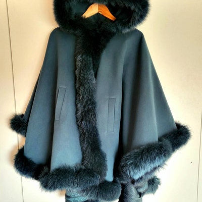 Camel Women Winter Coat Cape Trim Fox Fur, Light Brown Winter Women's ...