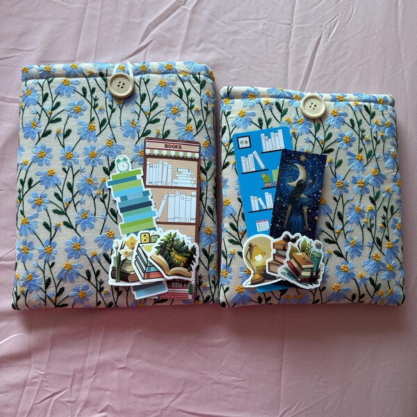 Blue Beige Daisy Embroidered Book Sleeve, Kindle Sleeve, Ereader Cover ...