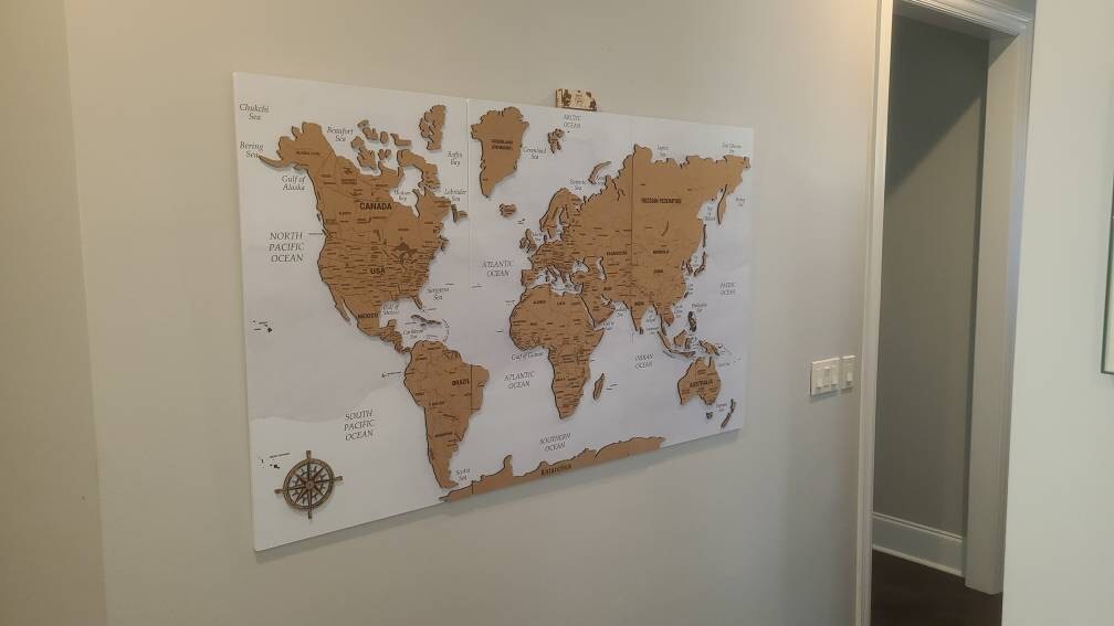 Wooden World Map Wall Art, Push Pin Travel World Map, Large Personalized World Map, Cork World Map Apartment Decor, 5th Anniversary Gift