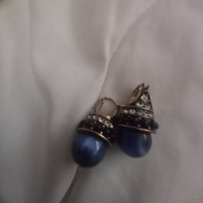 Boucles D'oreilles Dormeuse Doré Art Déco Avec Pierre De Lune Bleue Et CZ | Neuf Sans Emballage