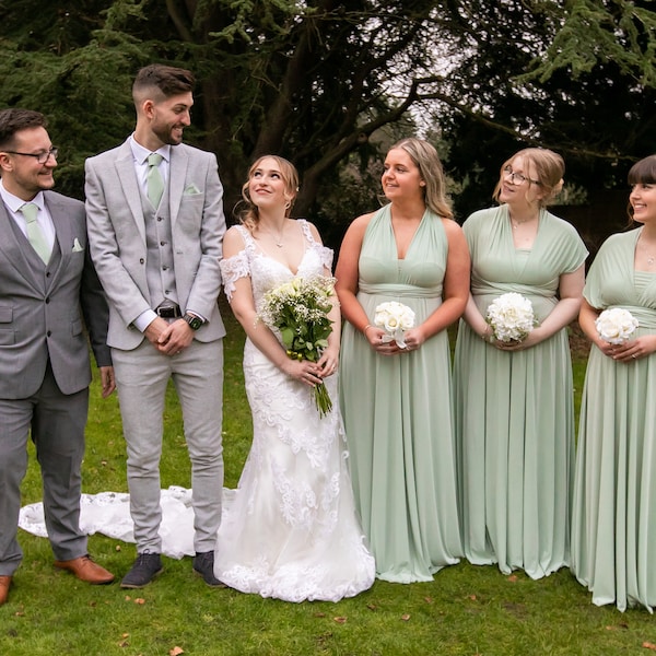 With Sleeves Multi Wear Convertible Bridesmaid Dresses Sage