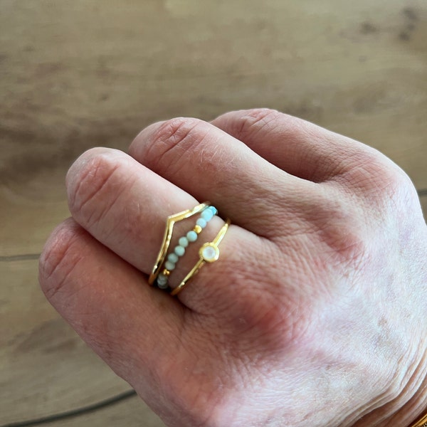 Elastic Stretch Stacking Ring | Sodalite, Sterling Silver Gold Plated ...