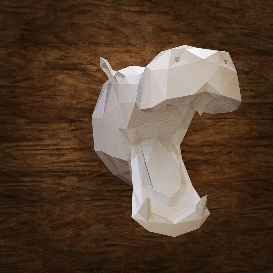 Instant Pdf download Paper Trophy Hippo Paper Mask Hippo lowpoly Hippo