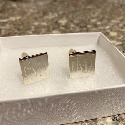 Sterling Silver Cufflinks Monogram Square Mens Cufflinks Personalized ...