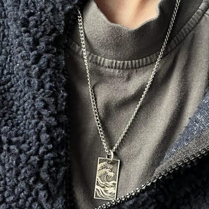 オーシャンウェーブスターリングシルバーペンダントネックレス、メンズ