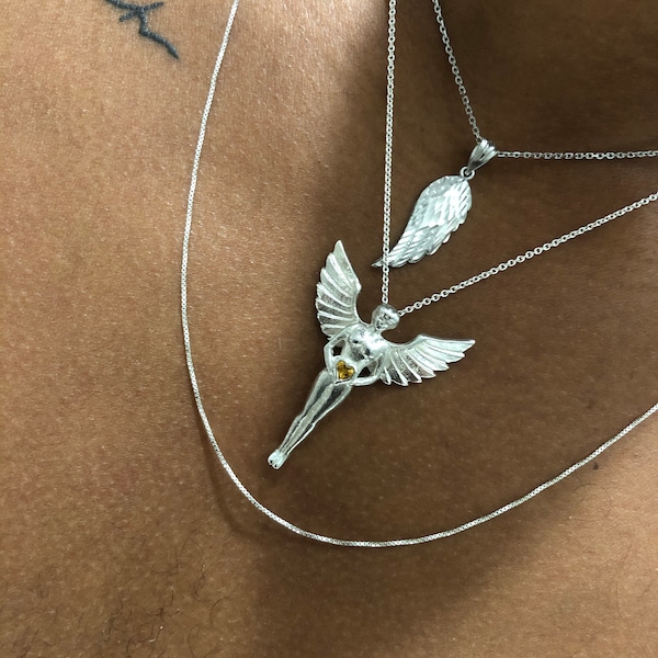 SILVER CITRINE GUARDIAN ANGEL NECKLACE