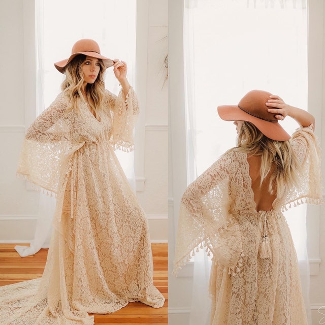 PRE ORDER -beige Clover BOHO Dress - Vintage Lace Dress for