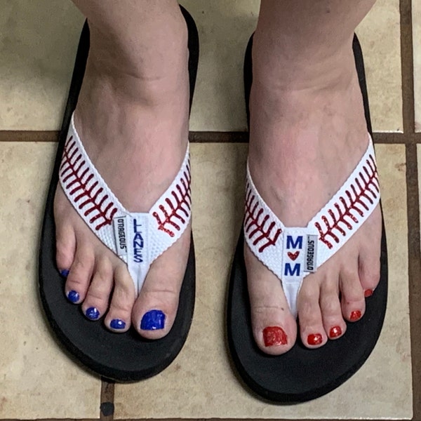 Personalized Baseball Flip Flops, Custom Sandals With Stitches ...