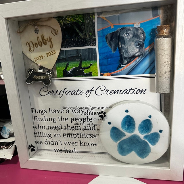 Pet Memorial Cremation Paw Print Photo Box Pet Collar Handtag Name