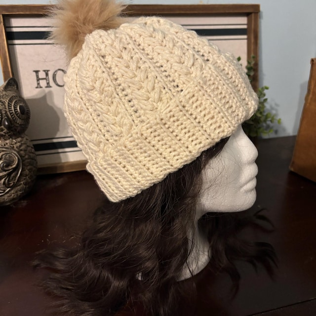 A customer's finished Snowy Wheat Stitch Puff Crochet Beanie Pattern