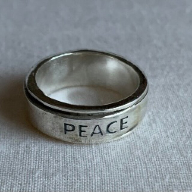 R001848 Sterling Silver Ring Spinner Band Peace Solid