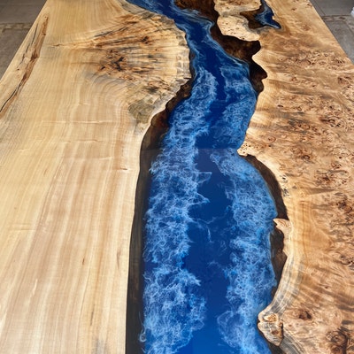 Custom Order Poplar Wood Blue İce Sea Ocean River Epoxy Table Dining ...