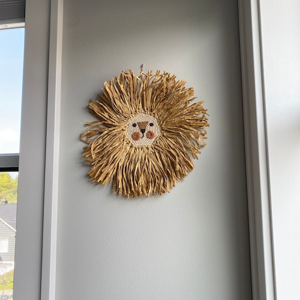 Lion Wall Decor Wall Hanging Raffia Lion Face Nursery Kids Baby